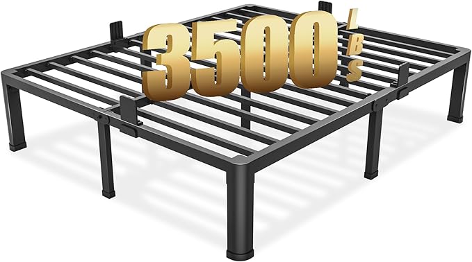 14 inch King Size Bed Frame with Round Corner Legs Mattress Slide Stopper,3500 lbs Heavy Duty Metal Platform,Steel Slat Support,No Box Spring Needed,Easy Assembly,Noise Free