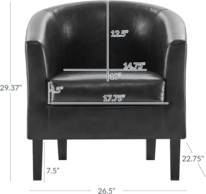BELLEZE Accent Barrel Chair, Club Tub Sofa Corner Chair with Flared Legs and Cozy Soft Padding for Living Room Bedroom Waiting Room - Black