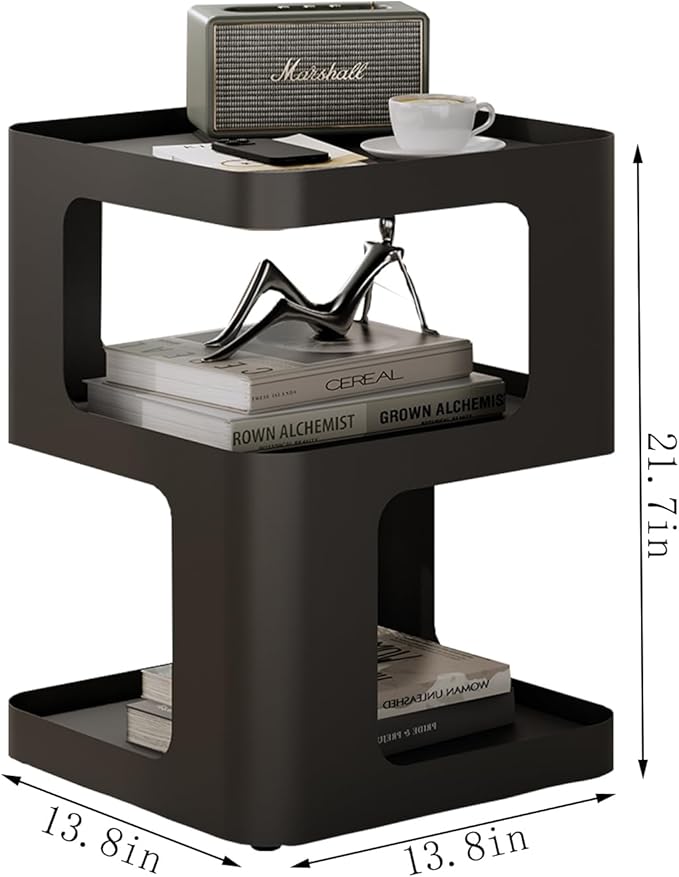Modern Side Table, Metal Bedside Table Living Room, 3 Tier end Tables with Storage,Nightstand for Small Spaces, Living Room, Bedroom, Sturdy, No Assembly Required