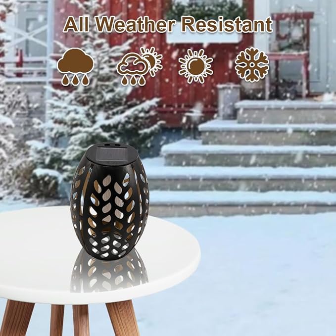 2PCS Solar Table Lanterns with Flickering Flame Light Outdoor Waterproof