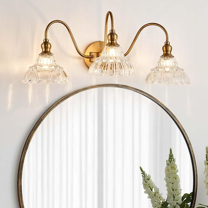 Vintage 3-Light Wall Sconces Modern Brass Bathroom Vanity Lighting Fixtures