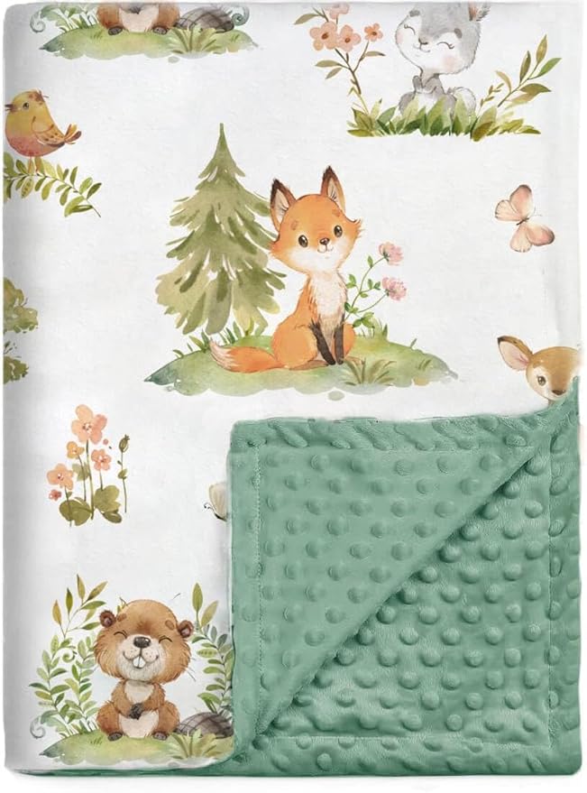 BORITAR Baby Blanket for Boys Girls Super Soft Double Layer Minky with Dotted Backing, Lovely Woodland Animal Design Blanket for Toddler Newborn 30 x 40 Inch(75x100cm)