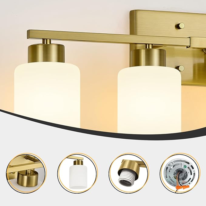 Brushed Gold Bathroom Light Fixtures, 4-Light Modern Vanity Light Over Mirror