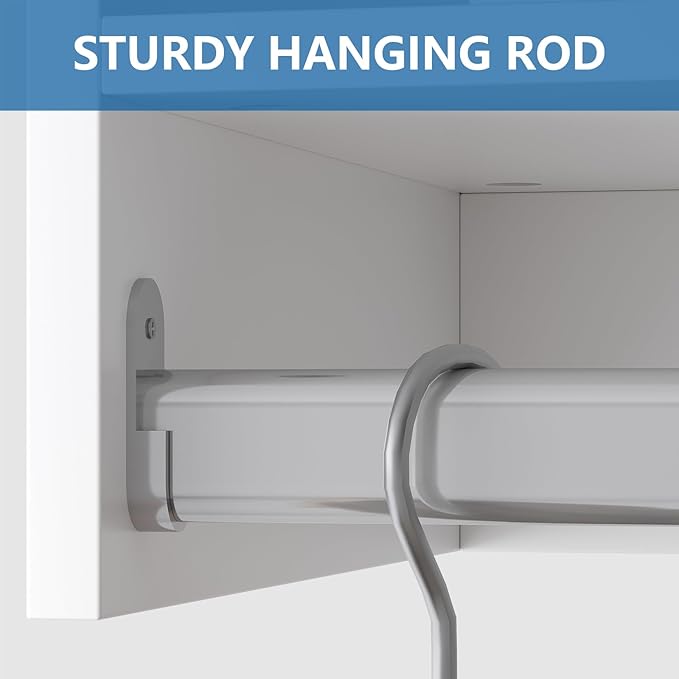 Tall Hanging Closet Unit, Modular Closet System, Wood Closet System Organizer with Storage for Walk in Closets, Clothing Rack Wardrobe Closet for Hanging Clothes, Bedroom, White, 31.5" W