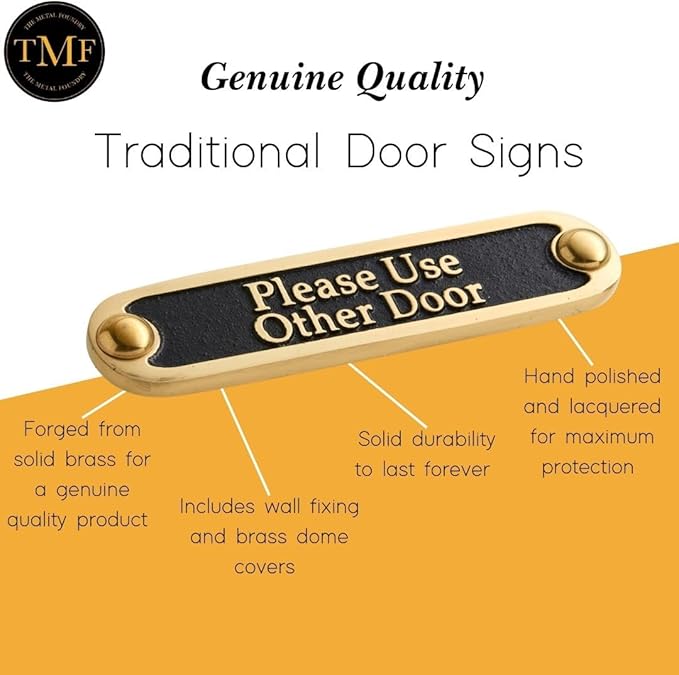 Please Use Other Door Brass Door Sign. Traditional Style Home Décor Wall Plaque Handmade By The Metal Foundry UK.