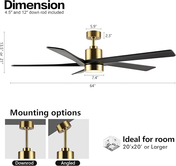 WINGBO 64 Inch DC Ceiling Fan