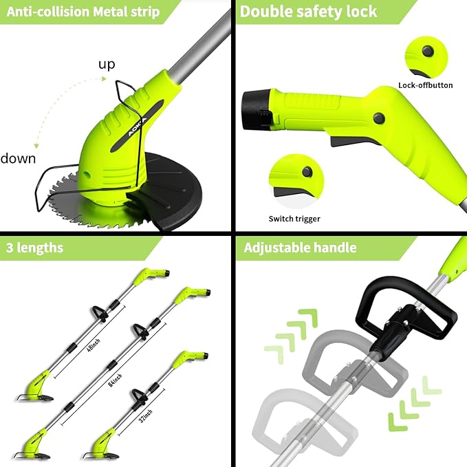 Weed Wacker Cordless,2000mah Battery Operated Weed Trimmer 3 Types Cutting Blade Lightweight Electric Grass Cutter,Fast Charger Portable Lawn Trimmer for Yard Garden