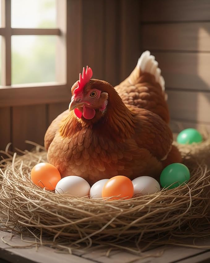 Wooden Fake Dummy Nest Eggs for Chicken Coop, 8 Pieces, Encourages Hens to Lay, Agricultural Training Tool（Green+Brown+White）