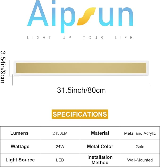 Aipsun Outdoor Wall Sconce 30W LED Modern Porch Patio Wall Light Fixture Gold