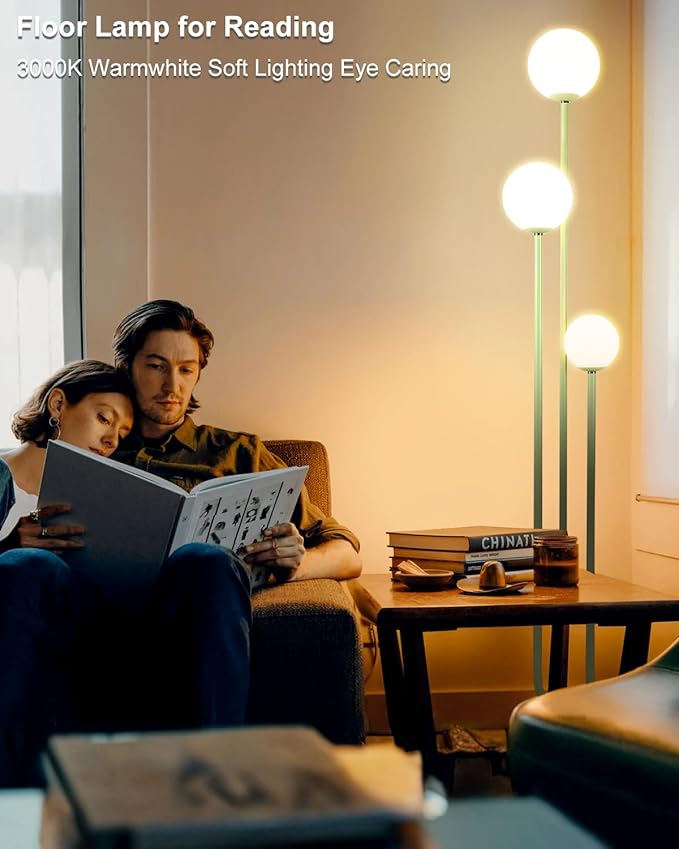 Lightdot 63IN Floor Lamp with 3 Green U-Pole, Modern Floor Lamp with 3000K Soft