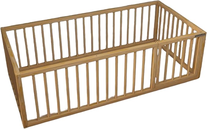 Montessori Floor Bed with Door On The Right Side for Toddler | Pine Wood Natural Solid Frame Beds | Sturdy Modern Design Floor Bed Frame for Boy and Girls (Crib, Height: 23.6 Inches)