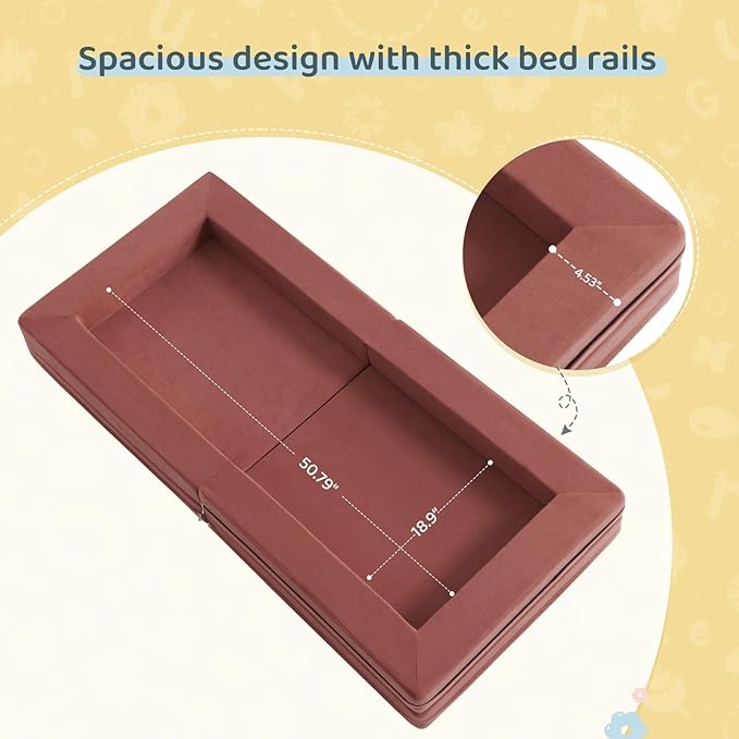 Travel Toddler Bed, 3-in-1 Convertible Sofa Bed for Toddler Portable Floor Beds, Flip Open Sofa Lounger for Girls and Boys, Made with High-Density Foam and Washable Cover,Red
