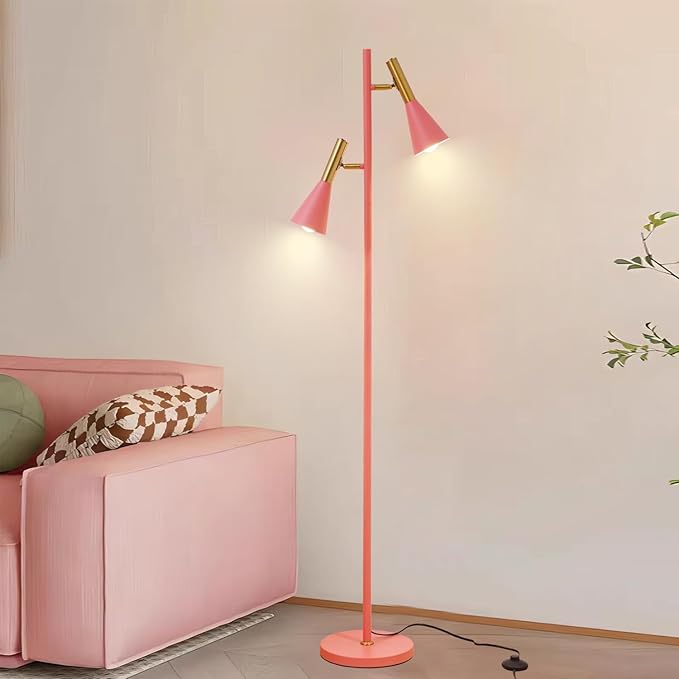 Modern Floor Lamp with 2 Adjustable Head Tall Pole Uplight
