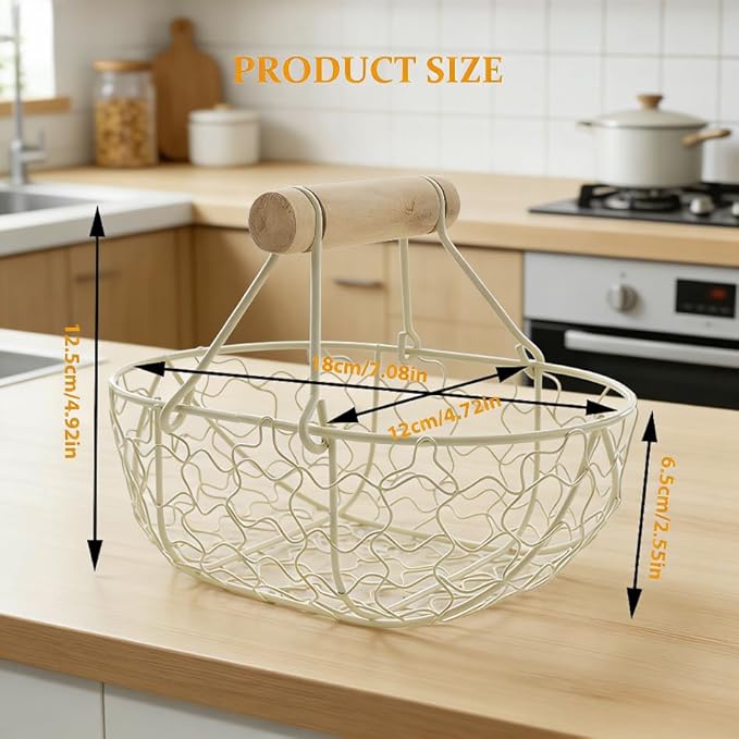 Kitchen Decor Chicken Egg Basket: Egg Basket for Gathering Fresh Eggs, Farmhouse Small Vintage Style Wire Fruit Bread Fresh Egg Holder Countertop, Egg Collecting Basket (Coffee)
