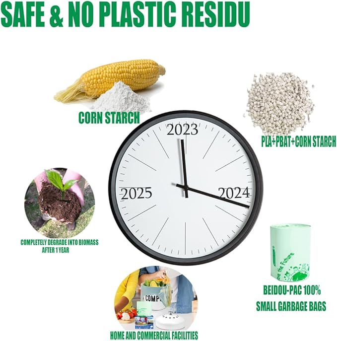 3 Gallon Flap Tie Compostable Trash Bags, 100 Count Small Compost Bags, Biodegradable Kitchen Garbage Bags, Food Scrap Waste Bags for Countertop Bin, ASTM D6400, US BPI Certified