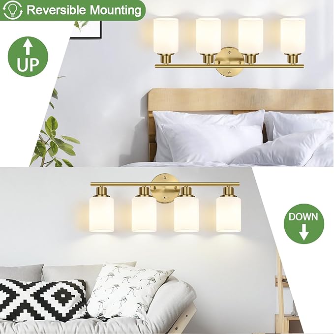 4-Light Bathroom Light Fixtures, Brushed Gold Modern Vanity Lights