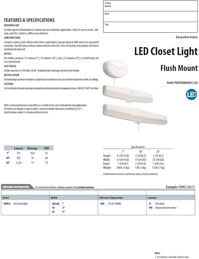 Lithonia Lighting 7 Inch Flush Mount LED Ceiling Light