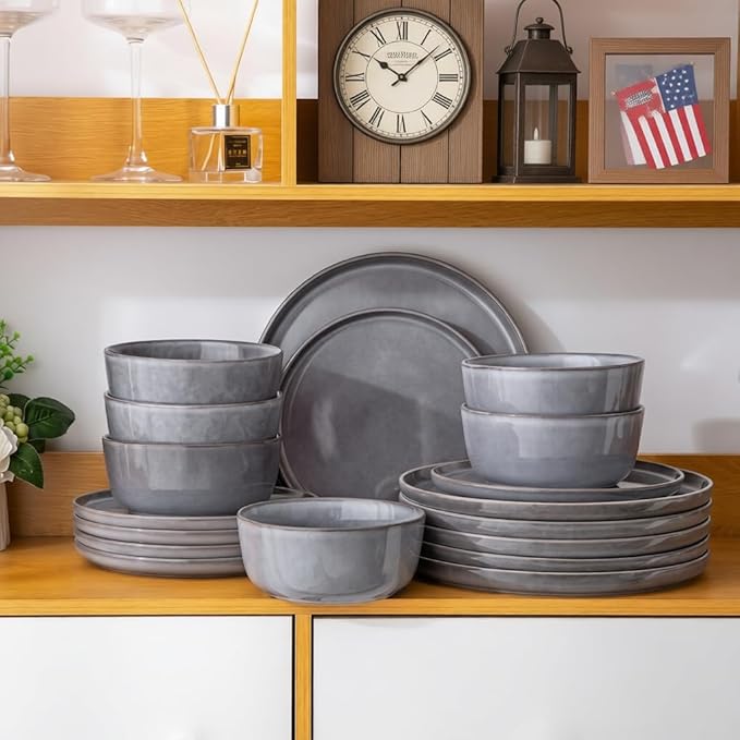 AmorArc Stoneware Dinnerware Sets,Round Reactive Glaze Ceramic Plates and Bowls Set,Highly Chip and Crack Resistant | Dishwasher & Microwave Safe Dishes,Service for 4 (12pc)