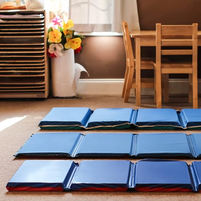 KinderMat, 5/8" Thick, 4-Section Rest Mat, 45" x 19" x 5/8", Red/Blue, Great for School, Daycare, Travel, and Home, Made in The USA
