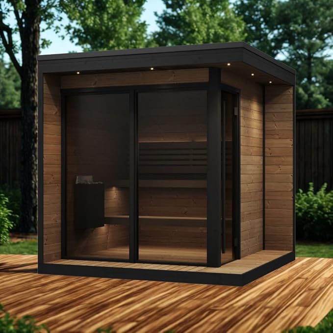 GL6 Outdoor Sauna Kit, Garden Luxury-Series Outdoor DIY Sauna Kit, Thermo-Spruce, up to 6 Persons Bundles (Sauna Heater and Sauna Stones Included) (Drop 9 WiFi - White)