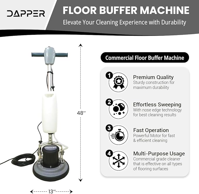 13" Heavy-duty Multi-Functional Floor Buffer Polisher Machine - Clean, Buff, Scrubb and Polish with Ease! Ideal for Carpets Too! Includes Optional Solution Tank, 2 Brushes and 3 Scouring Pads