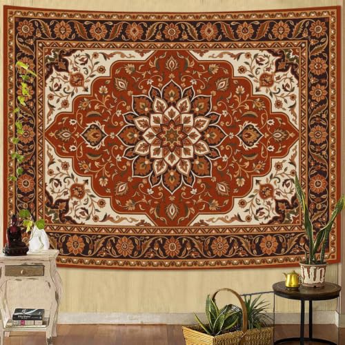 Boho Floral Tapestry Wall Hanging Hippie Indian Bohemian Mandala Tapestry Aesthetic Flower Medallion Red Large Tapestries for Mural Bedroom Living Room Dorm Decor 80 x 60 Inch