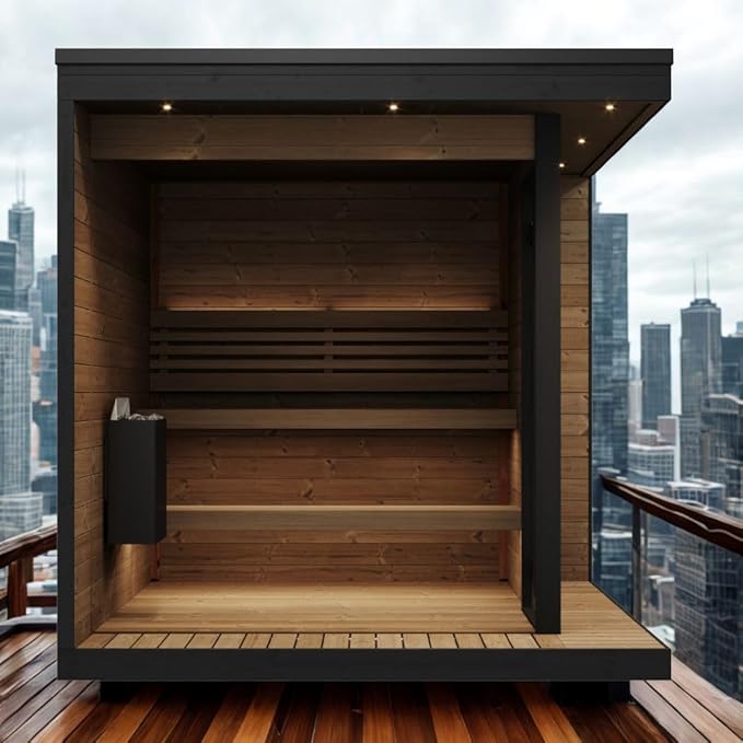 GL6 Outdoor Sauna Kit, Garden Luxury-Series Outdoor DIY Sauna Kit, Thermo-Spruce, up to 6 Persons Bundles (Sauna Heater and Sauna Stones Included) (Drop 9 WiFi - White)