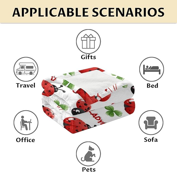 Ladybug Gifts - Kids Blanket for Ladybug Lovers - 30 x 40 Inches Lap Size White Cute Flannel Throw Blanket Stuff for Crib, Nap