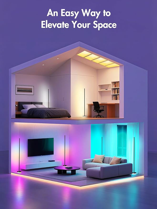 Corner Floor Lamp 2 Pack, RGBICW LED Corner Lamp