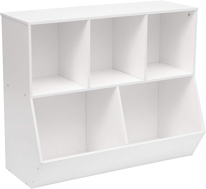 HOOBRO Kids Bookshelf, Bookcase Footboard, Toy Storage Cubby, Children's Toy Shelf, 35.4" L Storage Cabinet, Fit for Children's Room, Playroom, Hallway, Kindergarten, White WT32CW01