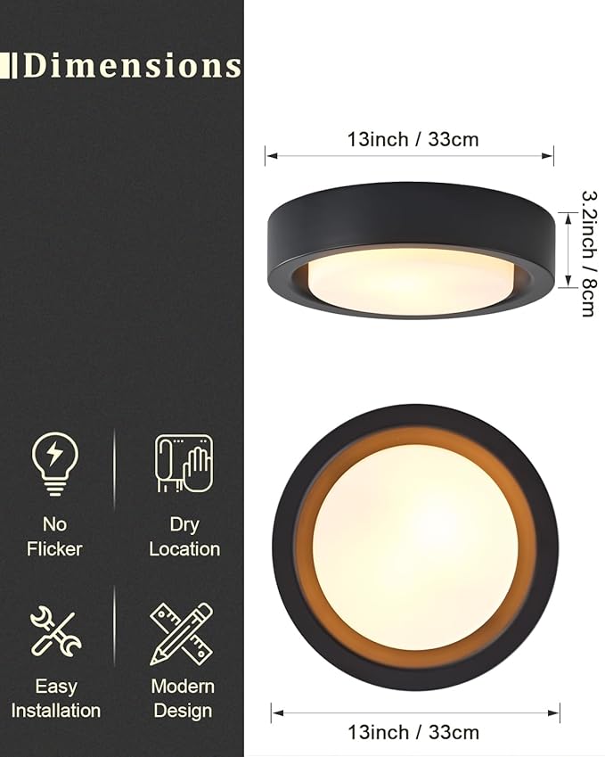 13 Inch Flush Mount Ceiling Light, Round Ceiling Lighting Fixture