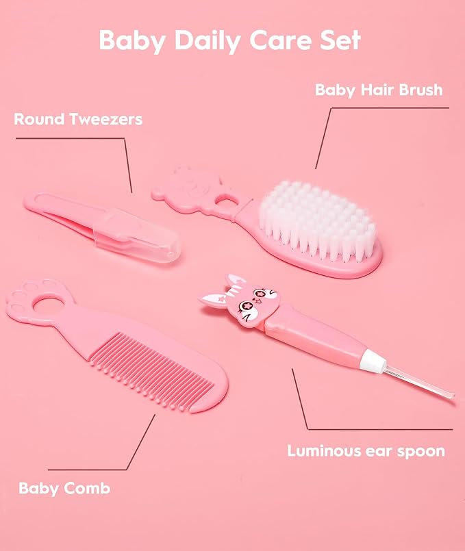Baby Healthcare and Grooming Kit, Safety Newborn Nursery Baby Care Kit, with Hair Brush Comb, Nail Clipper, Thermometer, Pacifier Clip, Baby Registry Search, Baby Girl Boy Newborn Essentials