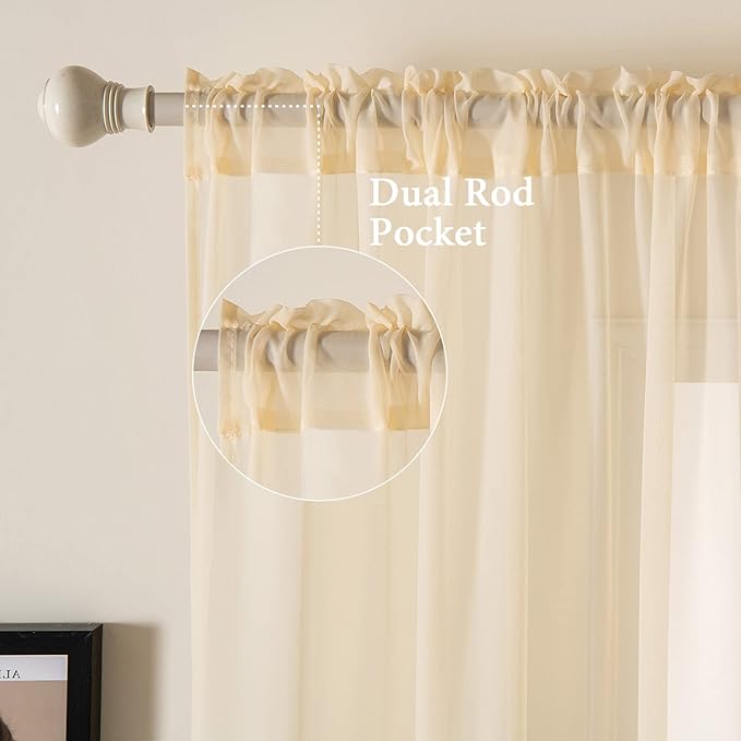 MIULEE 2 Panels Solid Color Sheer Window Curtains Elegant Window Voile Panels/Drapes/Treatment for Bedroom Living Room (54 X 102 Inches Cream Beige)