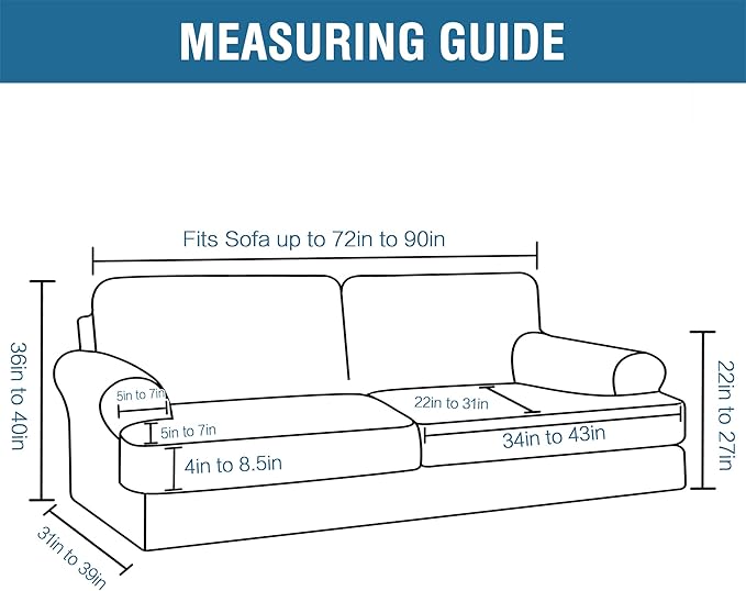 H.VERSAILTEX Sofa Cover 3 Piece Sofa Slipcovers Thick Velvet Couch Cover Furniture Protector Stretch Sofa Covers for 2 Cushion Couch with 2 Individual T Cushion Covers Washable, Stone Blue