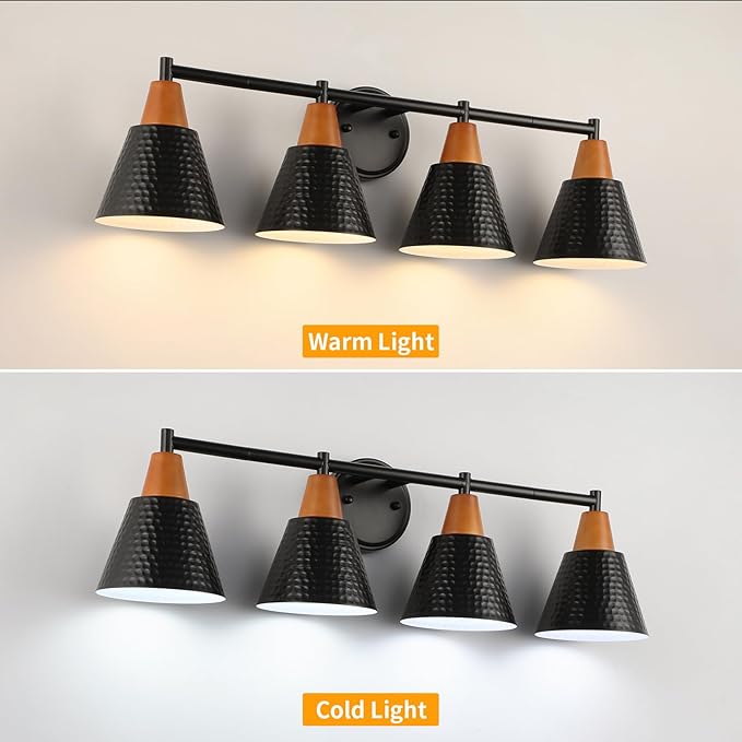 Black 4 Light Vanity Light, Vintage Industrial Bathroom Light, Suitable