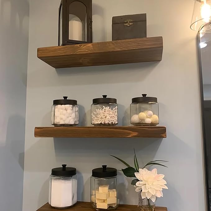 joelsantiques - 18 Inch Wooden Floating Shelves for Wall - 18x8x2 in - Made of Natural Wood - Heavy Duty Rustic Wall Shelves for Bedroom - Perfect for Living Room, Kitchen - Medium Brown