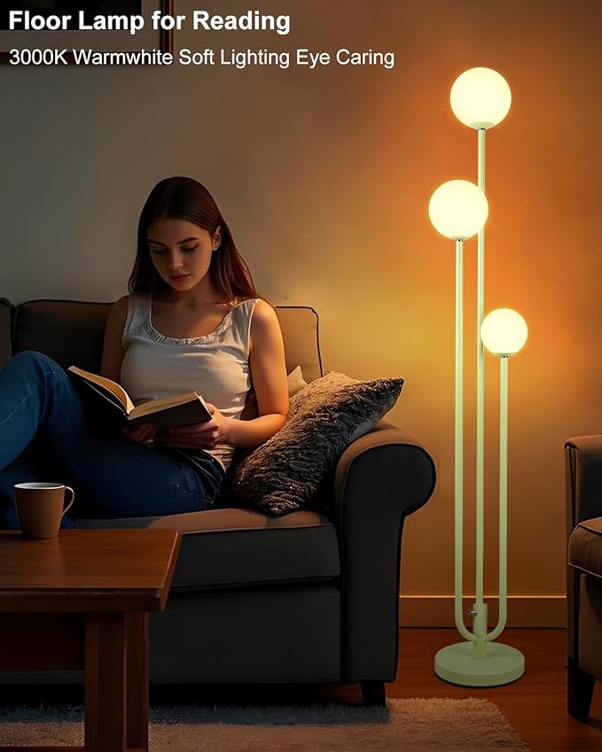Lightdot 63IN Floor Lamp with 3 Green U-Pole, Modern Floor Lamp with 3000K Soft