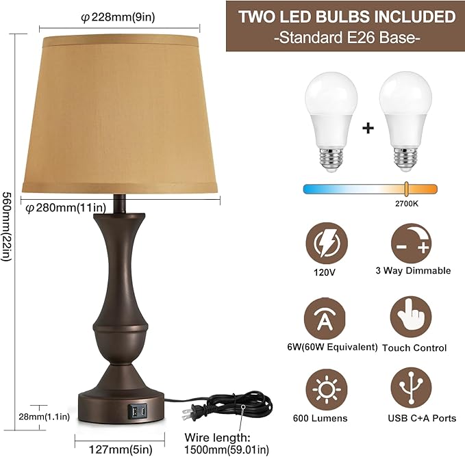 Luvkczc 22" Table Lamp Set of 2