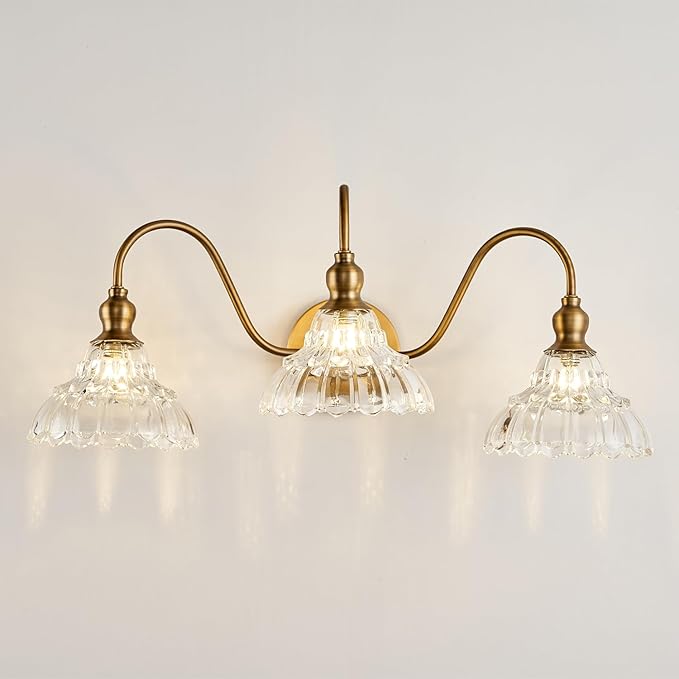 Vintage 3-Light Wall Sconces Modern Brass Bathroom Vanity Lighting Fixtures