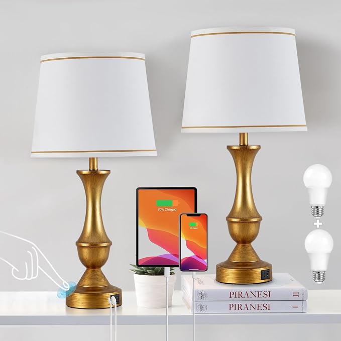 Luvkczc Gold Touch Table Lamps Set of 2, Dimmable Nightstand Lamps