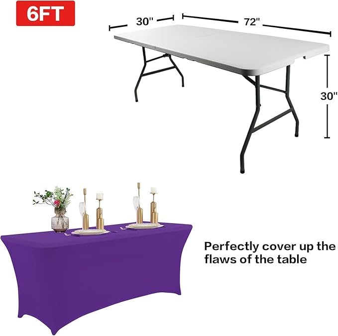 IVAPUPU 2 Pack 8FT Table Cloth for Rectangular Fitted Events Stretch Purple Table Covers Washable Cover Spandex Tablecloth Protector for Party, Wedding, Cocktail, Banquet, Festival