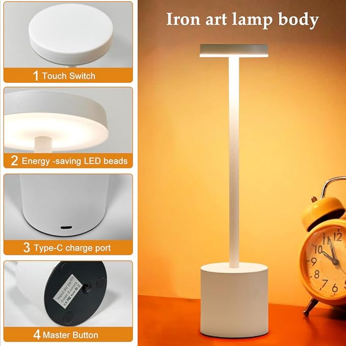 2 Pack LED Cordless Table Lamp, Portable 5000mAh Rechargeable Table Lamps