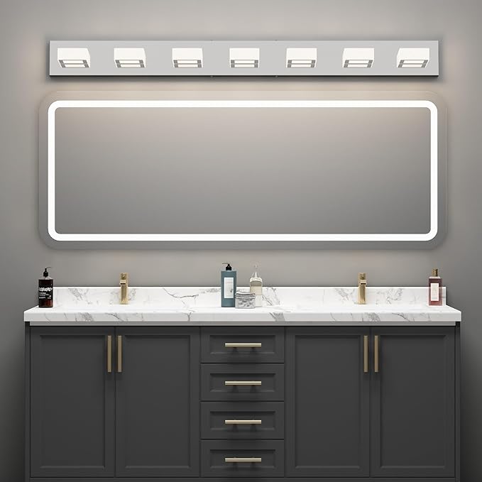 Ralbay 46" LED Chrome Vanity Lights 7 Lights Acrylic Stainless Steel LED Modern