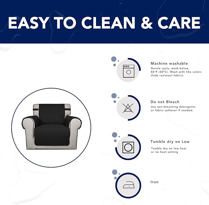 PureFit Reversible Sofa Cover Water Resistant Loveseat Couch Cover, Machine Washable Furniture Cover with Non-Slip Foam and Adjustable Strap for Dogs, Pets (Loveseat, Black/Beige)