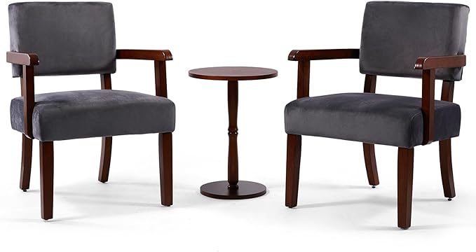 Accent Chair Set of 2 with Table, Living Room Chairs with VelvetSoft Seat and Armrests for Living Room Bedroom Reading Room Waiting Room (Greyvelvet)