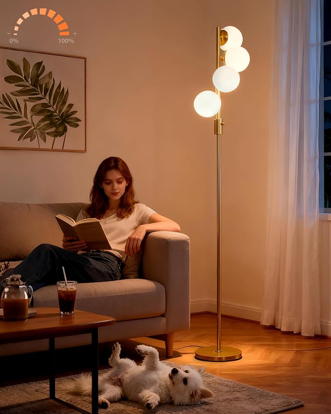 Lightdot 64IN Dimmable Globe Floor Lamp, Modern Gold Standing Lamps