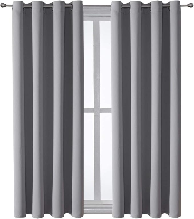 ChrisDowa Grommet Blackout Curtains for Bedroom and Living Room - 2 Panels Set Thermal Insulated Room Darkening Curtains (Light Grey, 52 x 63 Inch)