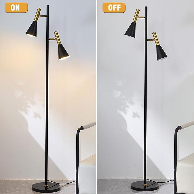 Modern Floor Lamp with 2 Adjustable Head Tall Pole Uplight