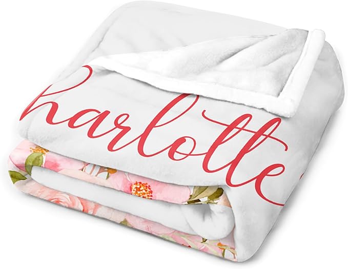 Personalized Baby Blankets for Girls, Customized Name Blanket for Kids, Custom Toddler Blanket Gifts for Birthday, Christmas, Newborn Soft Flannel Floral Blankets Boy Girl Birthday Gifts