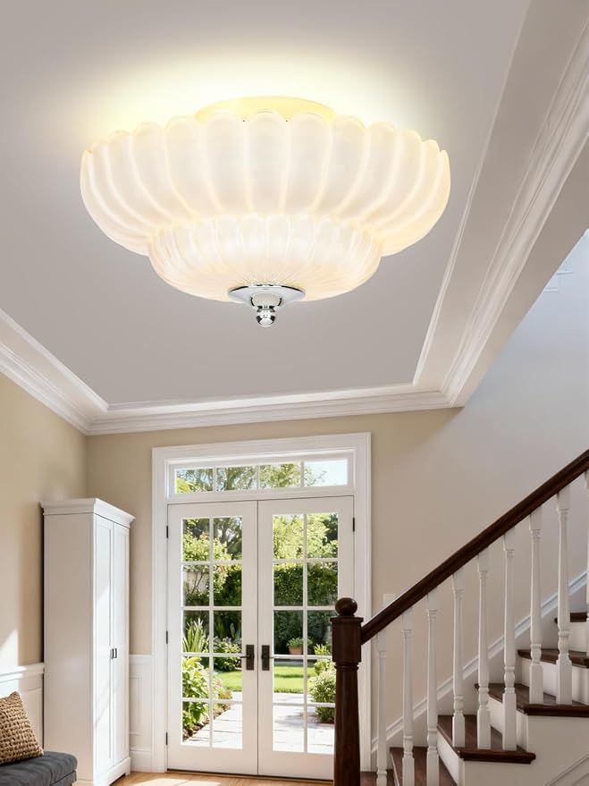 Modern White Ceiling Light Fixture, Semi Flush Mount Ceiling Light Fixture